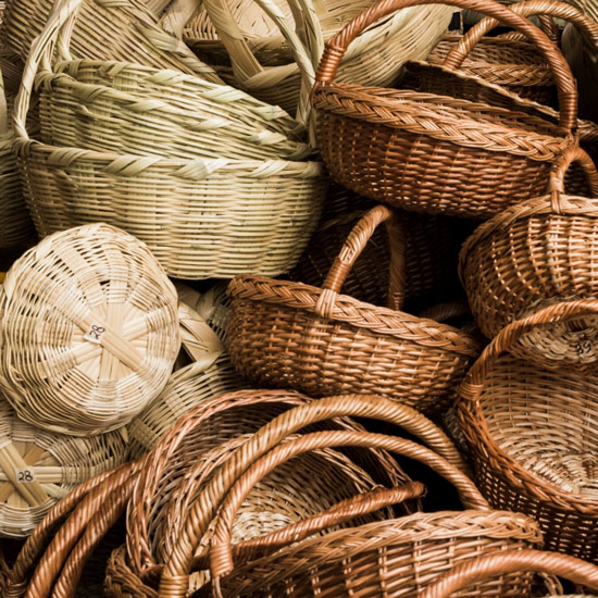 wicker baskets in marketplace for mobile