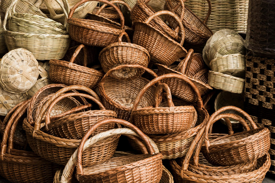 wicker baskets in marketplace