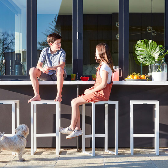 Belvedere bar furniture in aluminum for mobile display