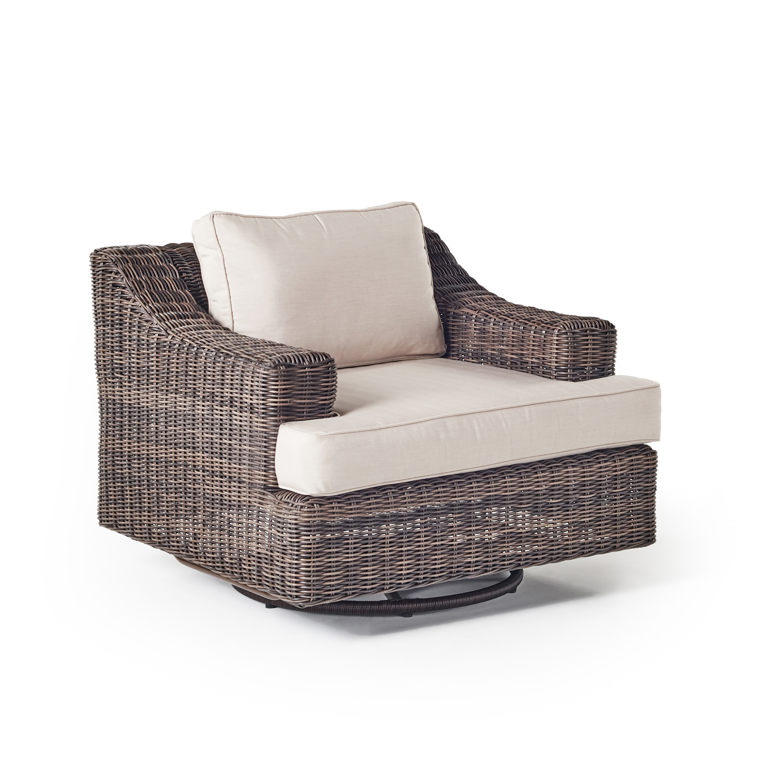 The Carmel swivel lounge chair, made from all-weather wicker