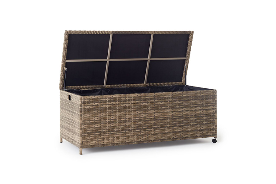 The Laguna blanket box, with an exterior made from all-weather wicker