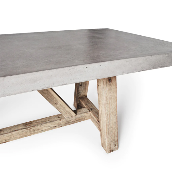 close up of GFRC concrete patio dining table - mobile view