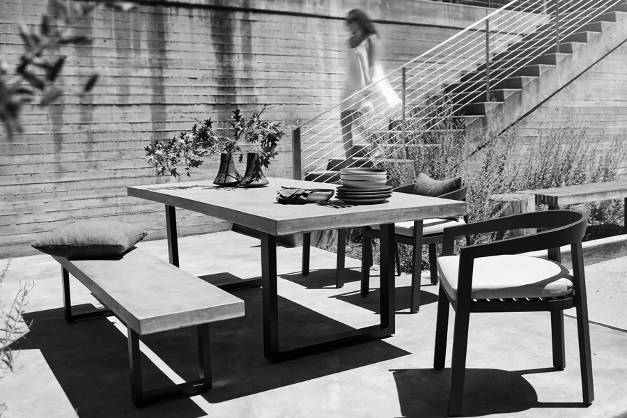 La Jolla concrete patio dining table in black & white