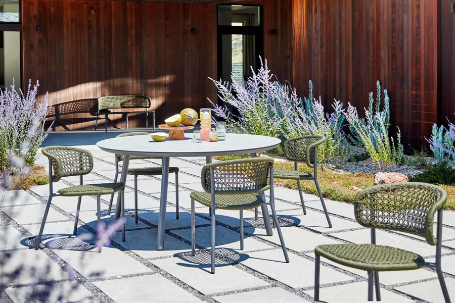 Mariposa round dining table and chairs for al fresco escape