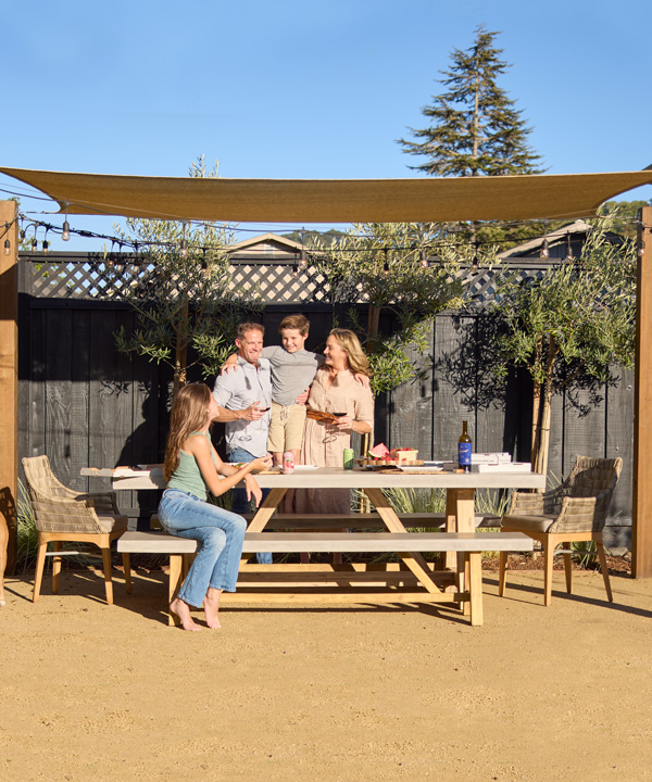 Outdoor dining as a family following a patio re-design project