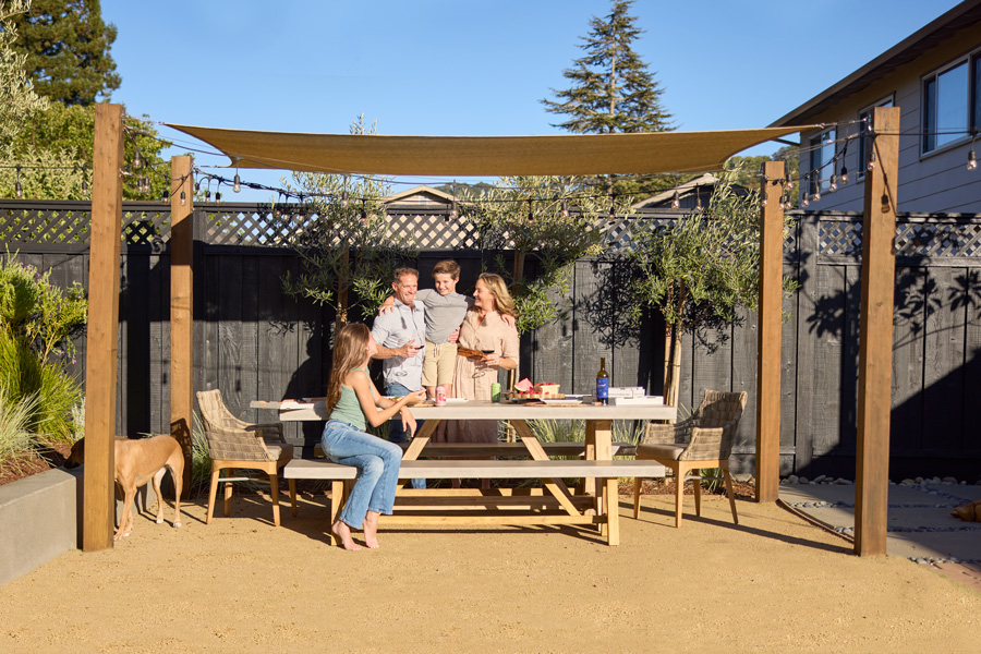 Outdoor dining as a family following a patio re-design project