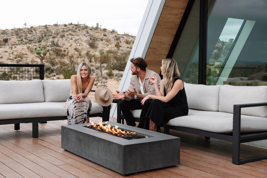 A heating element or fire table brings resort-level luxury to your outdoor furniture set up