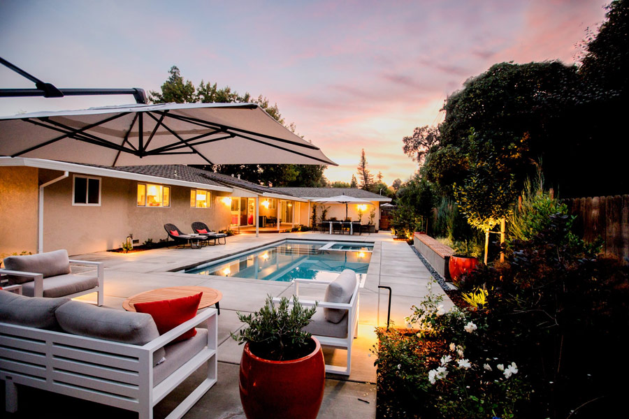 sunset-poolside Poolside scene at sunset from Oliver John client home
