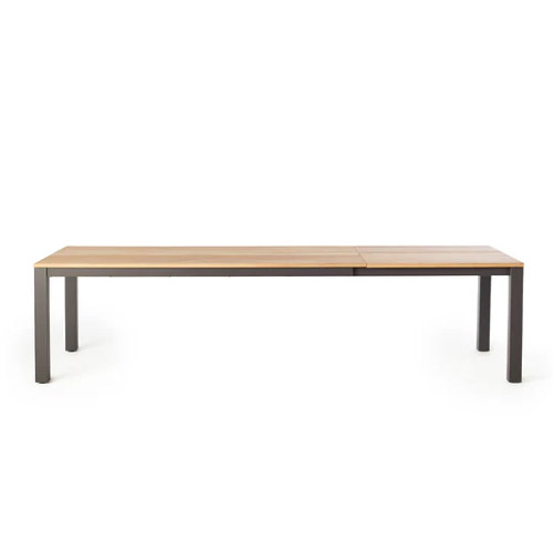 Merced extendable dining table in teak and charcoal aluminum