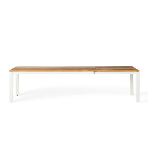 Merced extendable dining table in teak and white aluminum