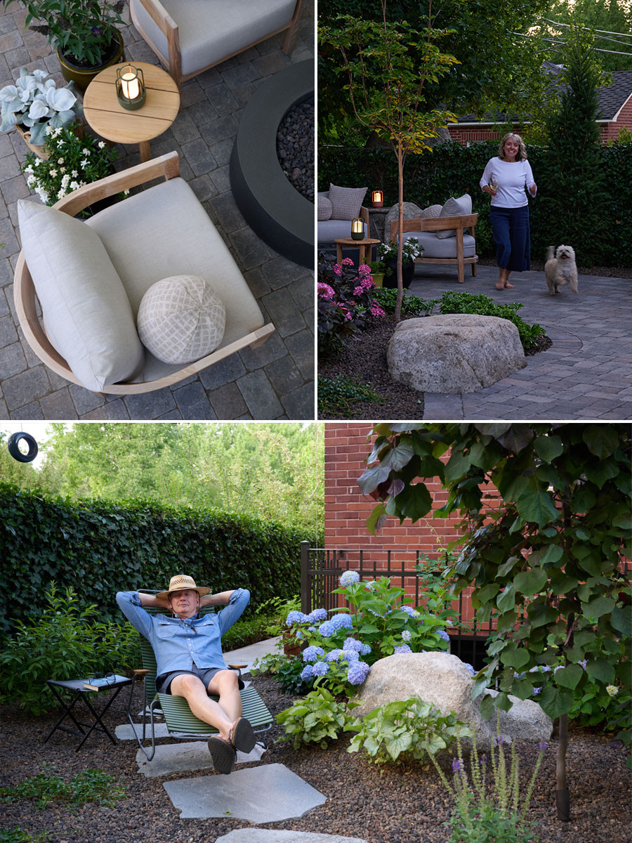 relaxing-in-backyard Outdoor patio scenes and max relaxing in sunlounger