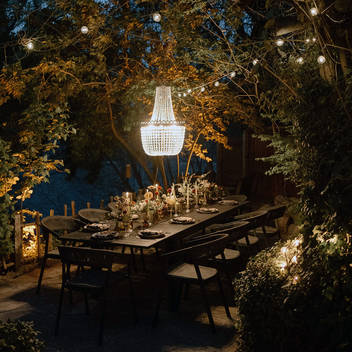 Belvedere dining table in an enchanting nightime display